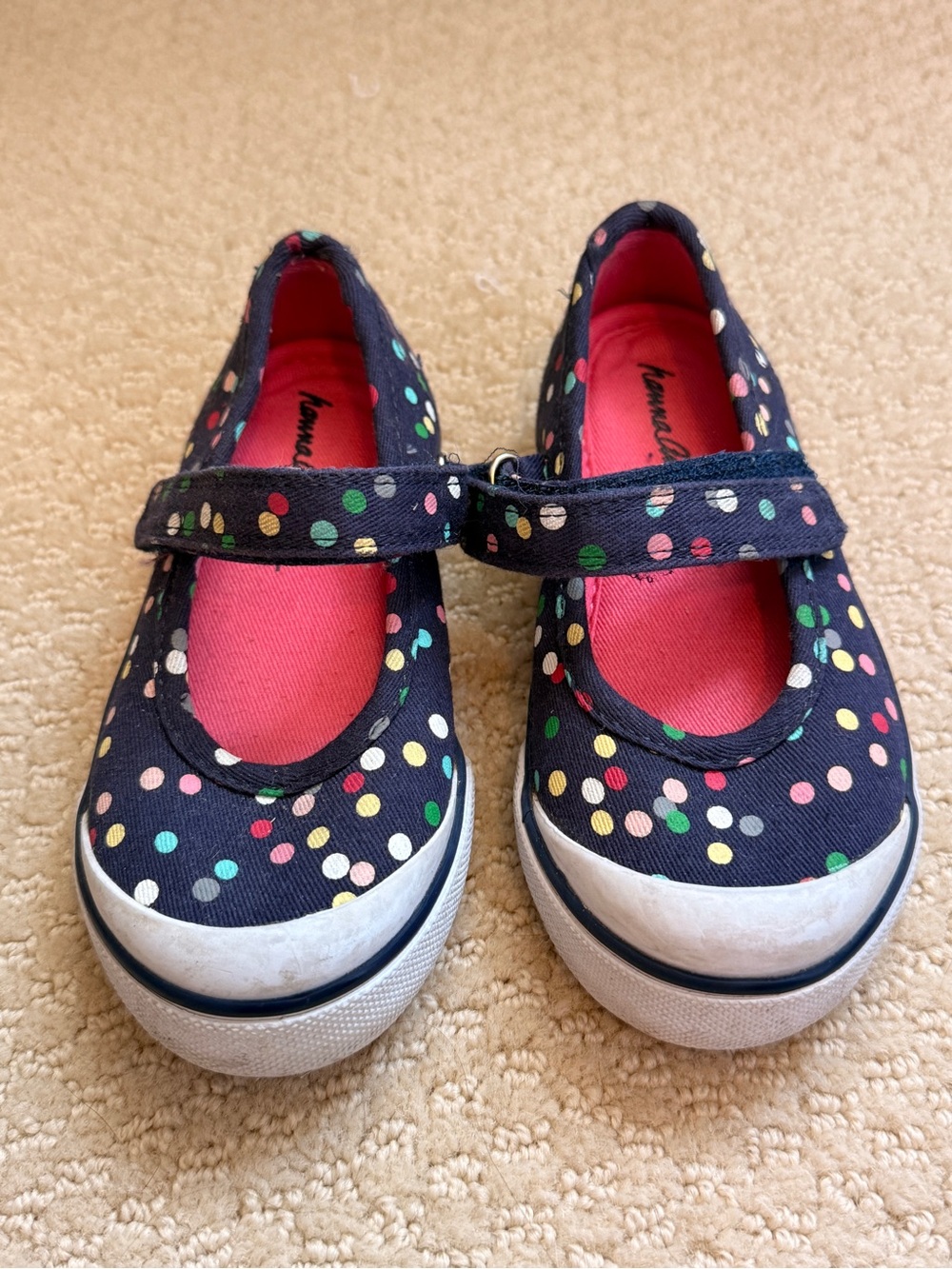 Hanna Andersson Navy Polka Dot Mary Jane Sneakers with Pink Lining